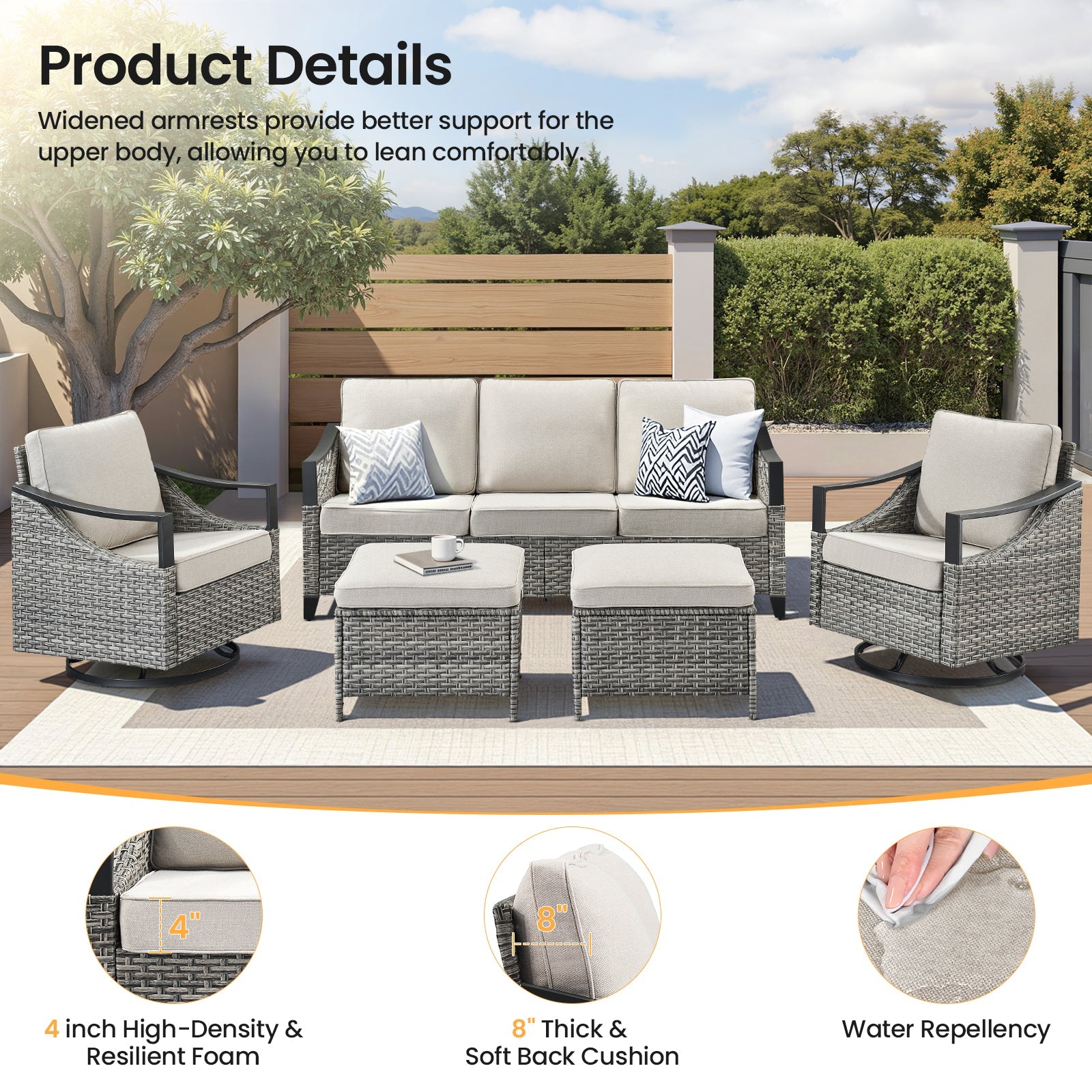 73.4-inch Wide Outdoor Wicker Sofa 4-piece patio seating with gray cushions HouseOfZazla on Tampa Home & Garden Store