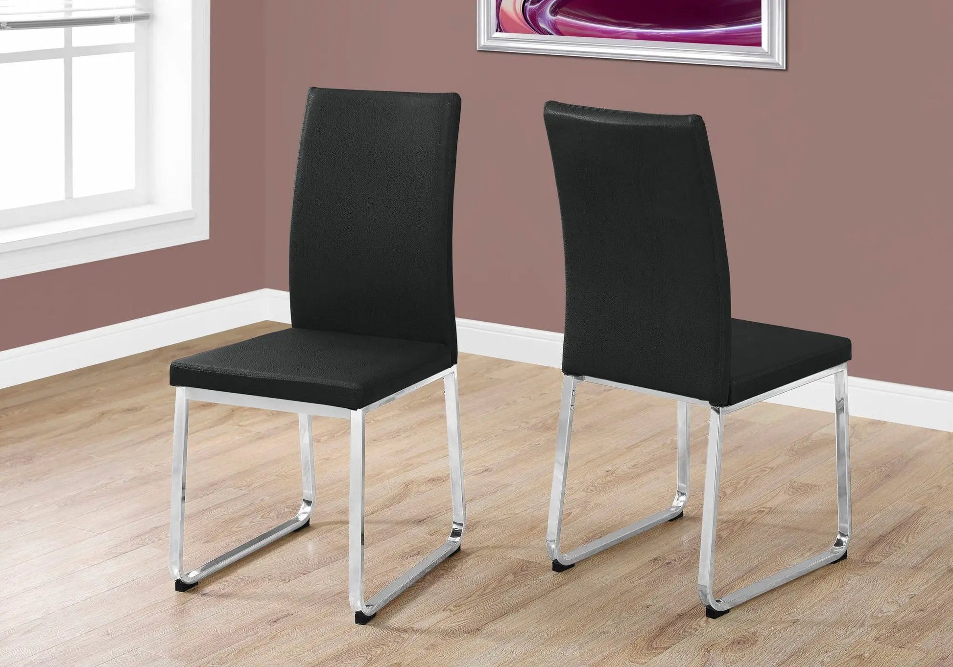 Dining side chairs upholstered in black faux leather with chrome cantilever legs, set of 2 by Unique Piece Furniture on Tampa Home & Garden Store