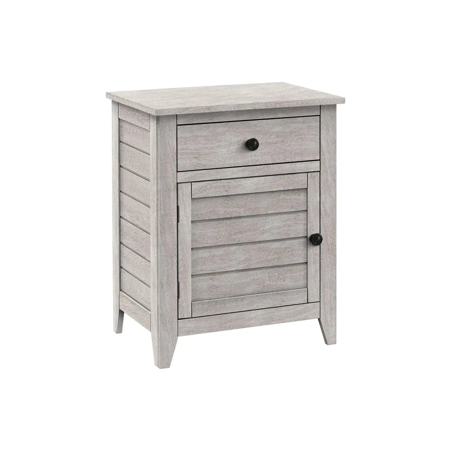 Accent Nightstand storage drawer in light gray weathered wood with slatted sides on Tampa Home & Garden Store