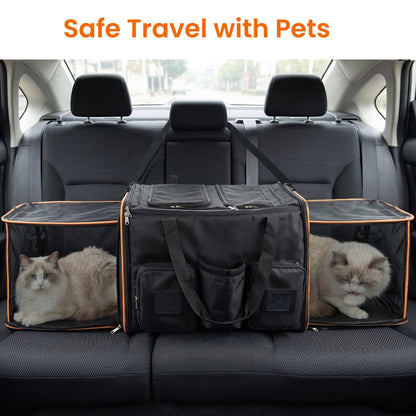 HouseOfZazla 2 in 1 large cat carrier for 2 cats, expandable with orange-trim mesh panels on Tampa Home & Garden Store