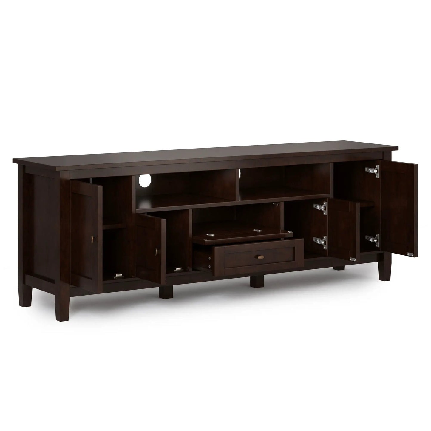 Warm Shaker TV media stand by Unique Piece Furniture, handcrafted wood with open shelves on Tampa Home & Garden Store