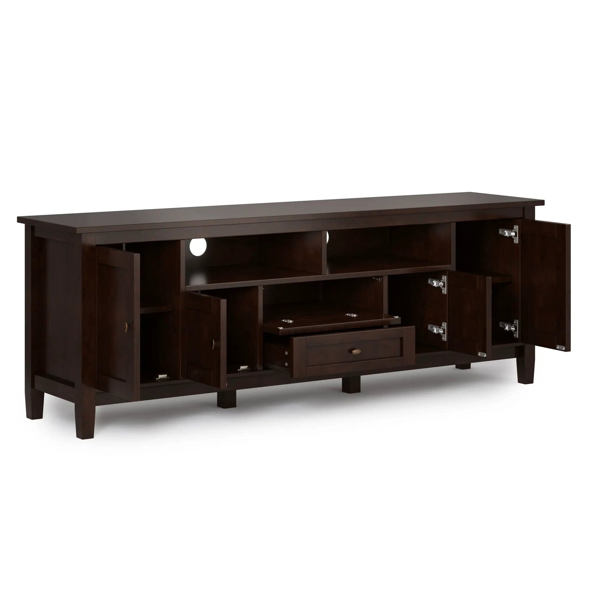 Warm Shaker TV media stand by Unique Piece Furniture, handcrafted wood with open shelves on Tampa Home & Garden Store