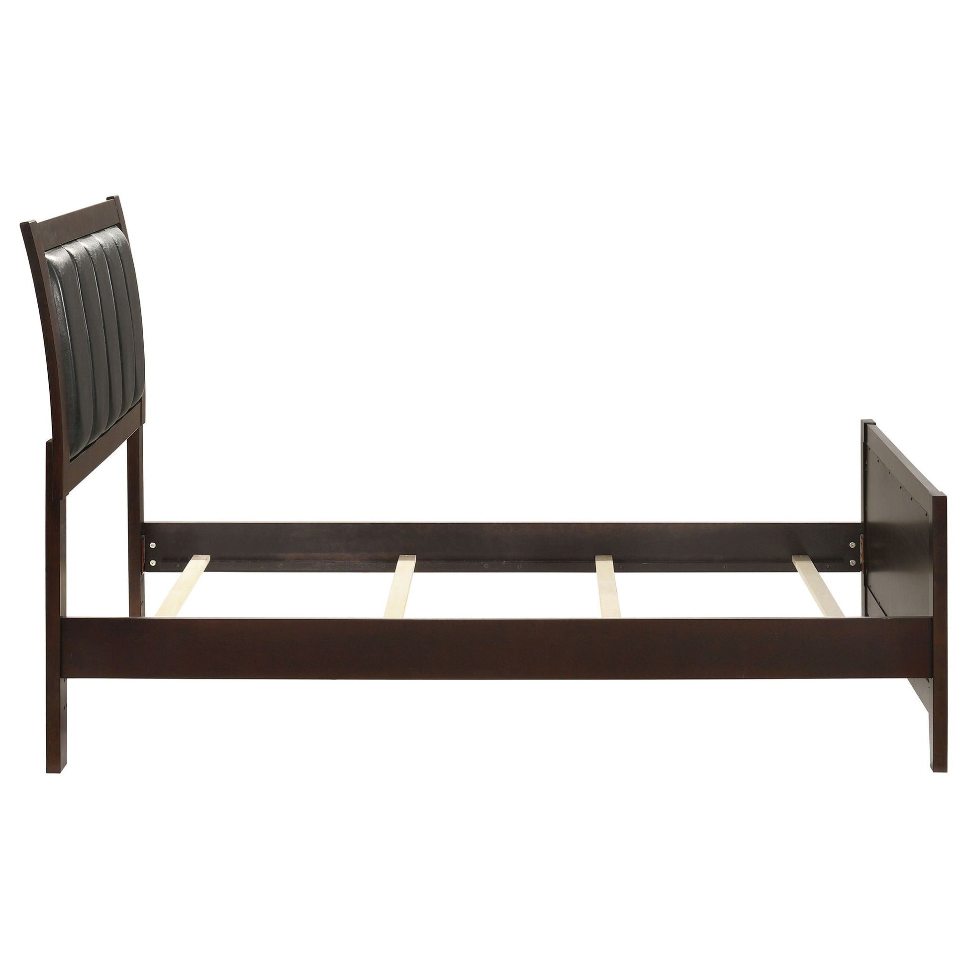 Twin Panel Bed with padded headboard and tapered legs in brown finish on Tampa Home & Garden Store
