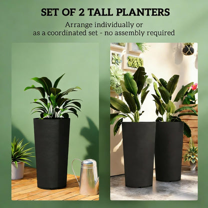 Set of 2 tall stackable black planters with lush rubber plants by HouseOfZazla on Tampa Home & Garden Store