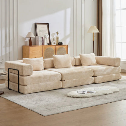 Convertible Floor Sofa Bed, Boneless Modular Sofa in beige fabric for living room on Tampa Home & Garden Store