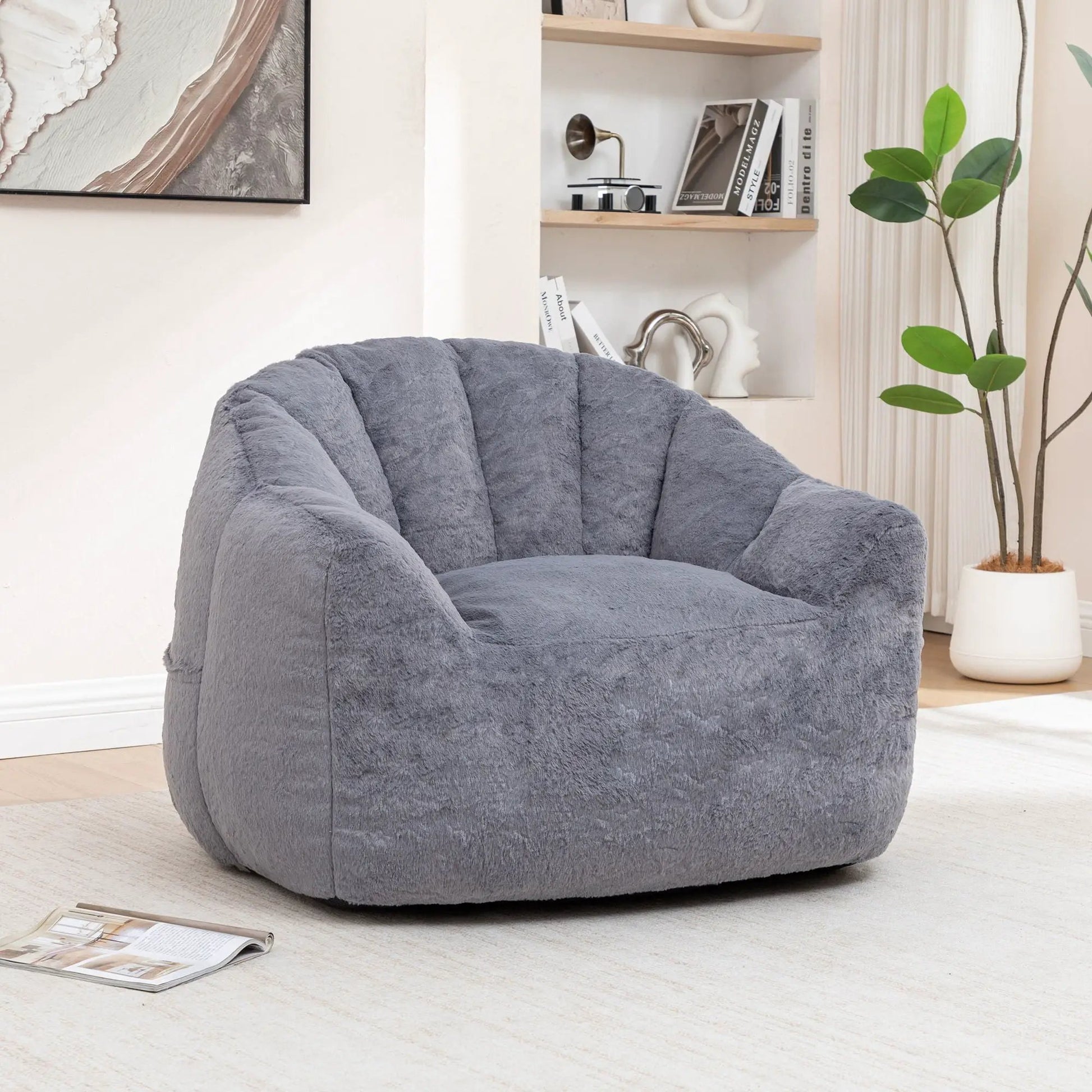 Beanbag sofa chair with armrests in plush gray fabric, foam-filled for comfort on Tampa Home & Garden Store