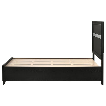 Urbana storage panel bed by HouseOfZazla, black wood platform bed with tall paneled headboard on Tampa Home & Garden Store
