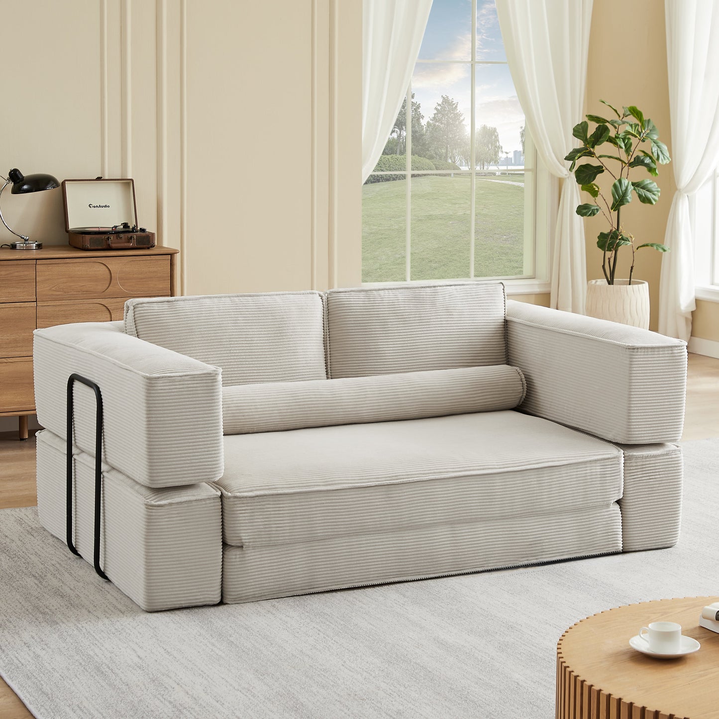 Large modern corduroy sectional sofa in light gray, modular pieces for flexible arrangement on Tampa Home & Garden Store