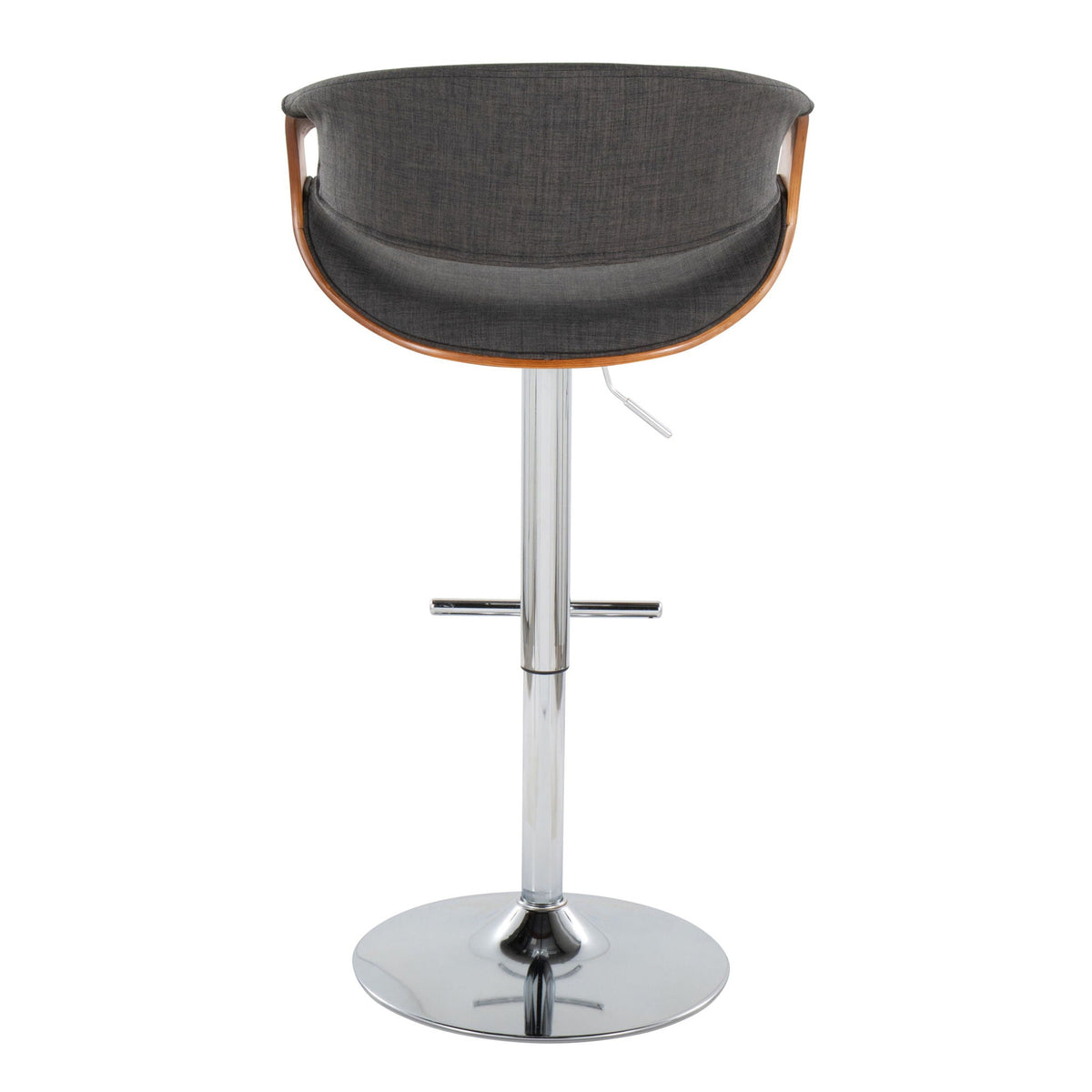 Mid Century Modern adjustable barstool with swivel and charcoal fabric seat chrome pedestal base on Tampa Home & Garden Store