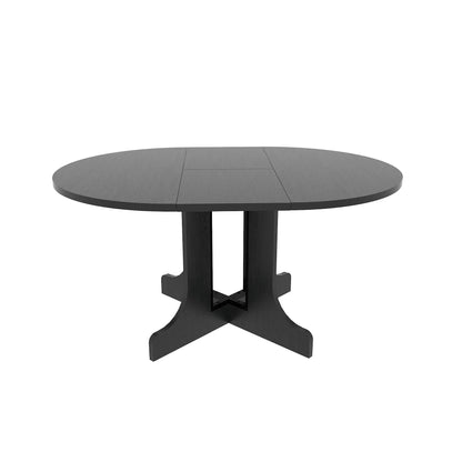 Dining table with expandable round top, removable leaf, black X-shaped trestle base on Tampa Home & Garden Store