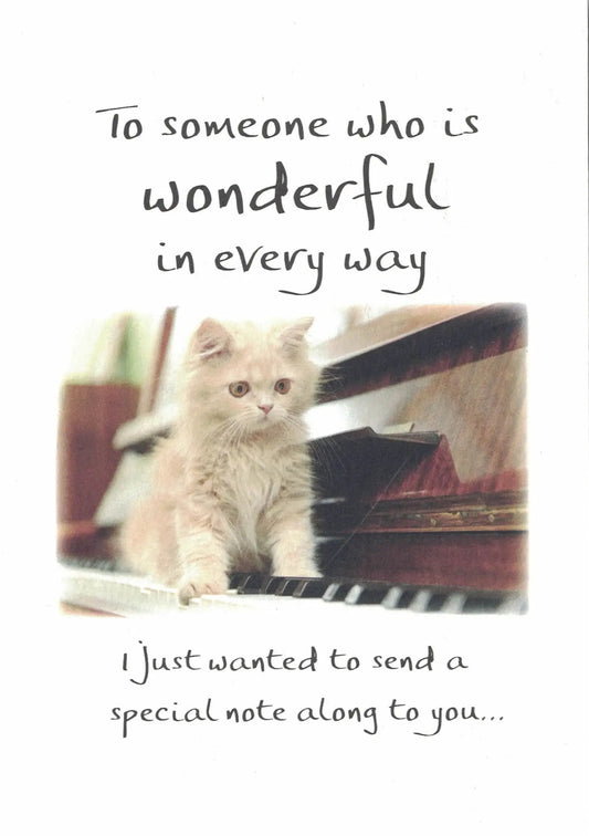 To Someone Who Is Wonderful In Every Way Greeting Card cream kitten on piano on Tampa Home & Garden Store