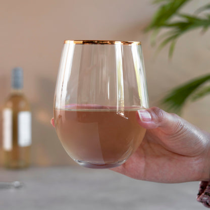 Gilded Stemless Wine Glasses and Gold Rim Set