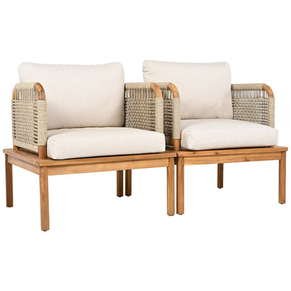 Set of Two Outdoor Acacia Wood Rope Club Chairs