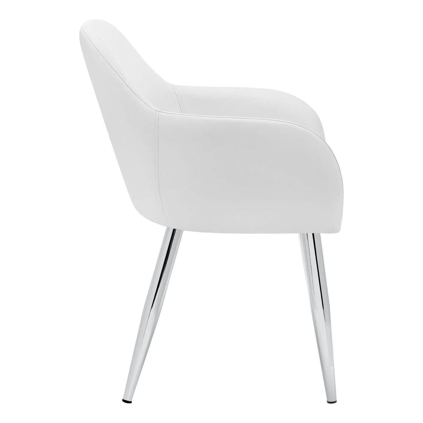 Dining Side Chair, upholstered in white faux leather with chrome legs, modern style on Tampa Home & Garden Store.