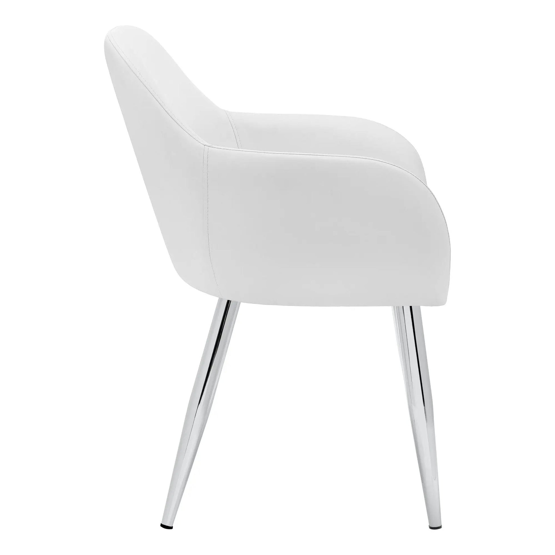 Dining Side Chair, upholstered in white faux leather with chrome legs, modern style on Tampa Home & Garden Store.