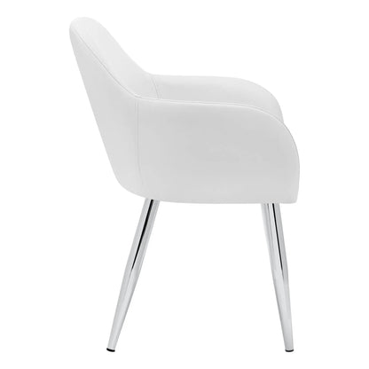 Dining Side Chair, upholstered in white faux leather with chrome legs, modern style on Tampa Home & Garden Store.