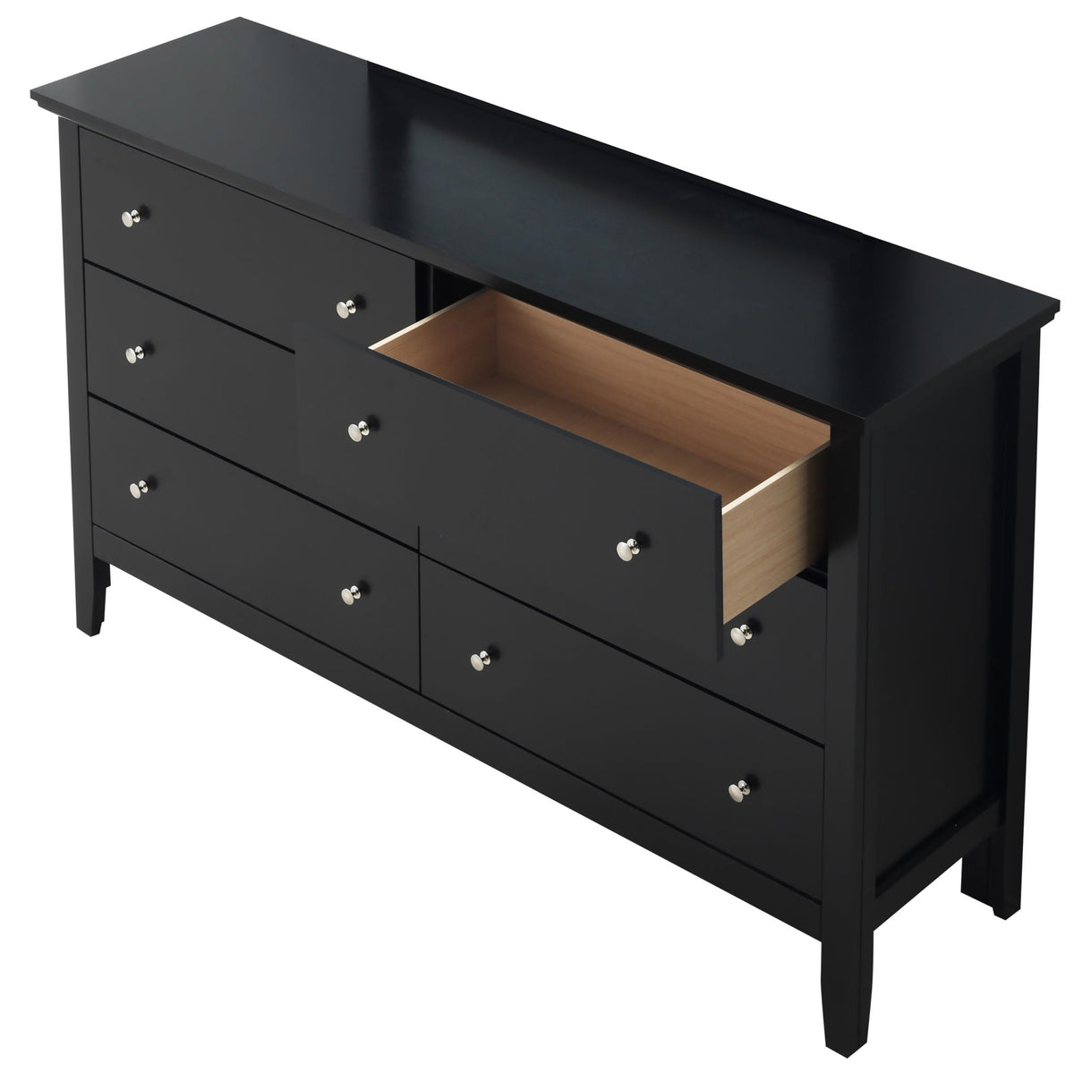 Primo dresser black finish with multiple drawers, silver knobs, light wood interior HouseOfZazla on Tampa Home & Garden Store