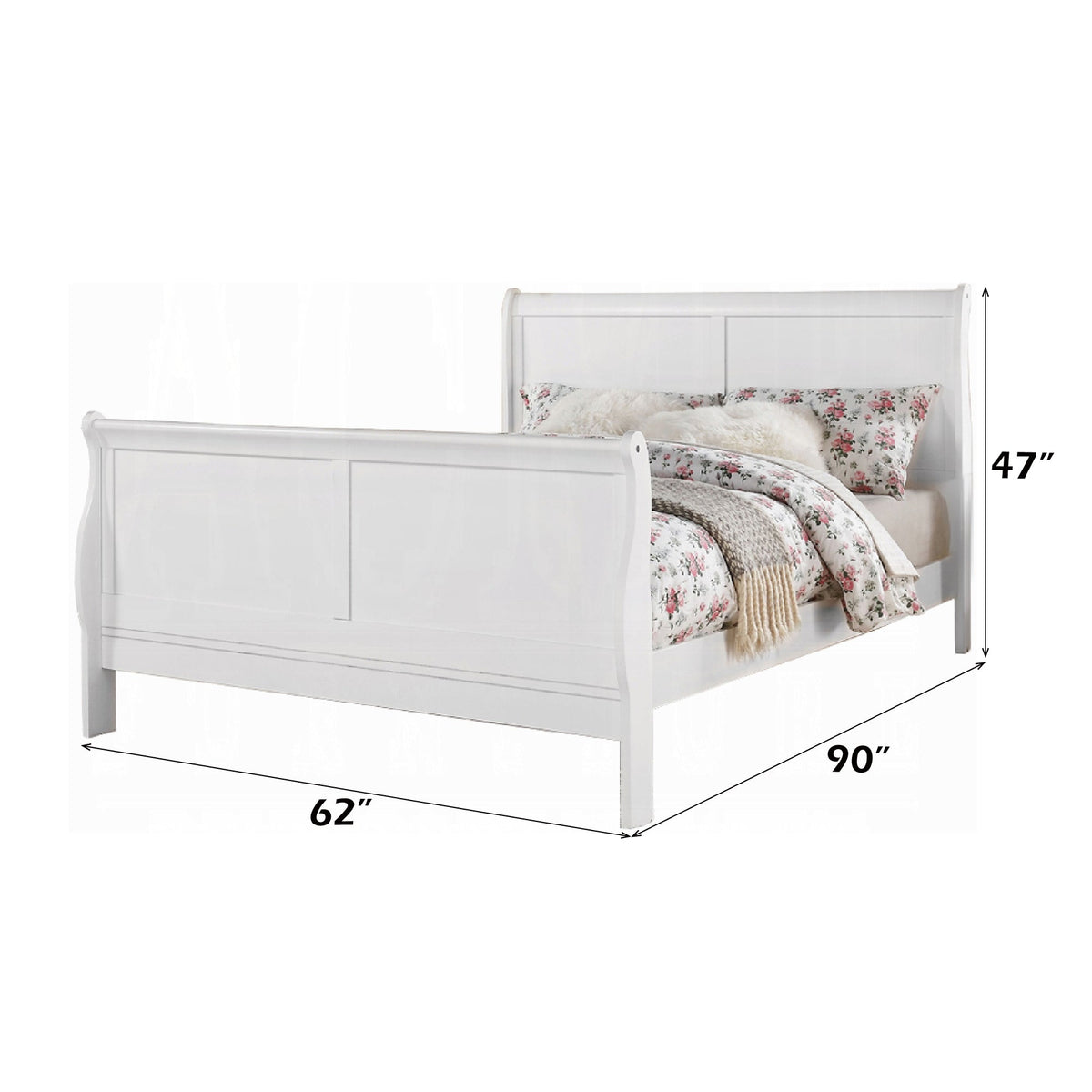 Louis Philippe III white finish queen bed, upholstered headboard and footboard on Tampa Home & Garden Store