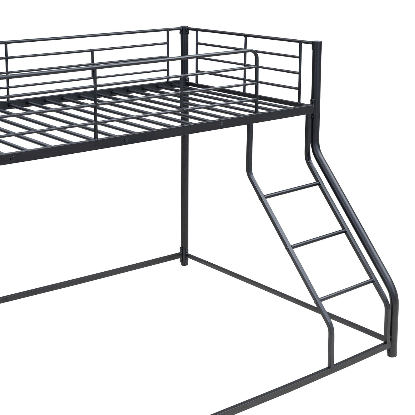 Metal Floor Bunk Bed with Sloped Ladder by HouseOfZazla, black metal finish, space saving design on Tampa Home & Garden Store