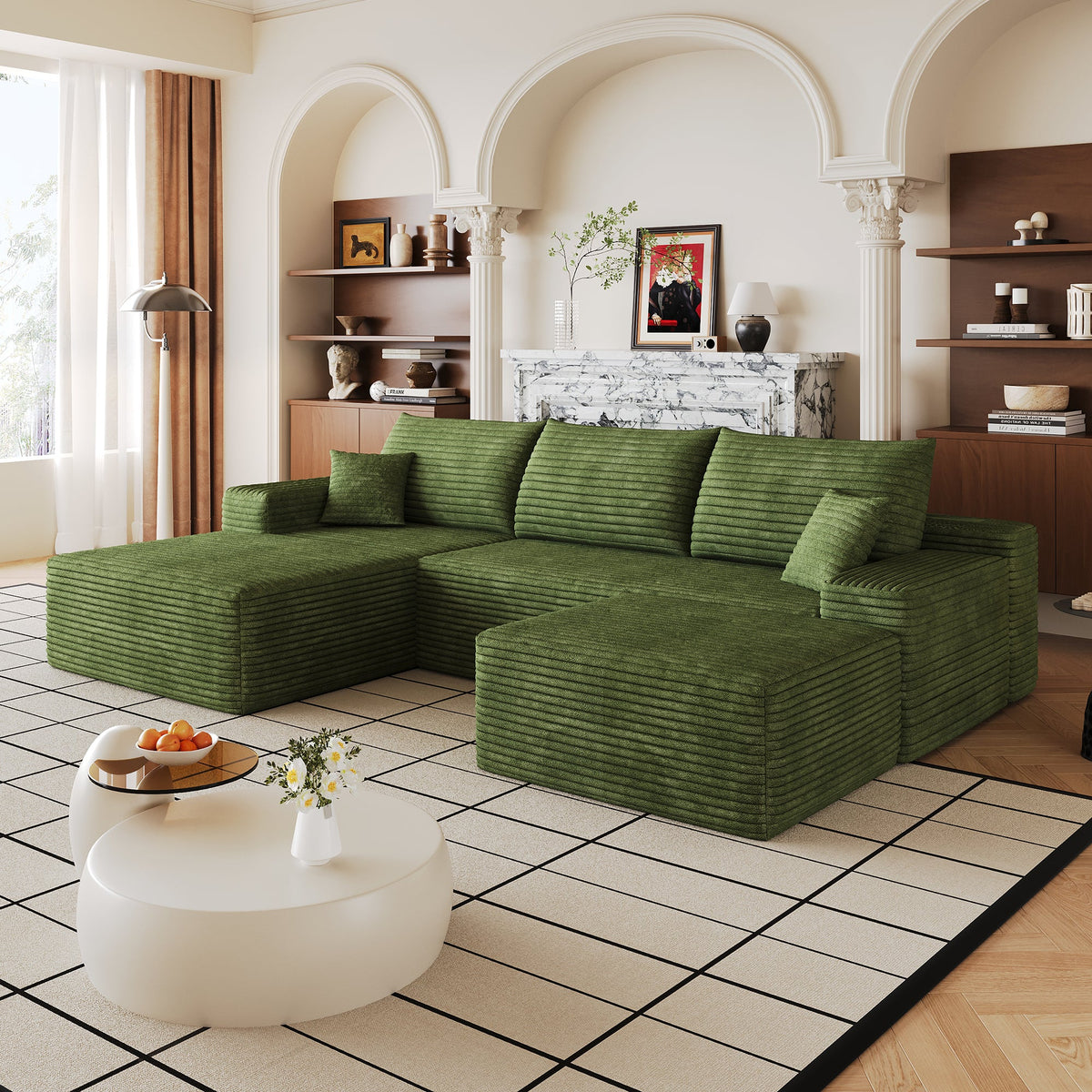 Cloud Corduroy Sectional Sofa and Ottoman