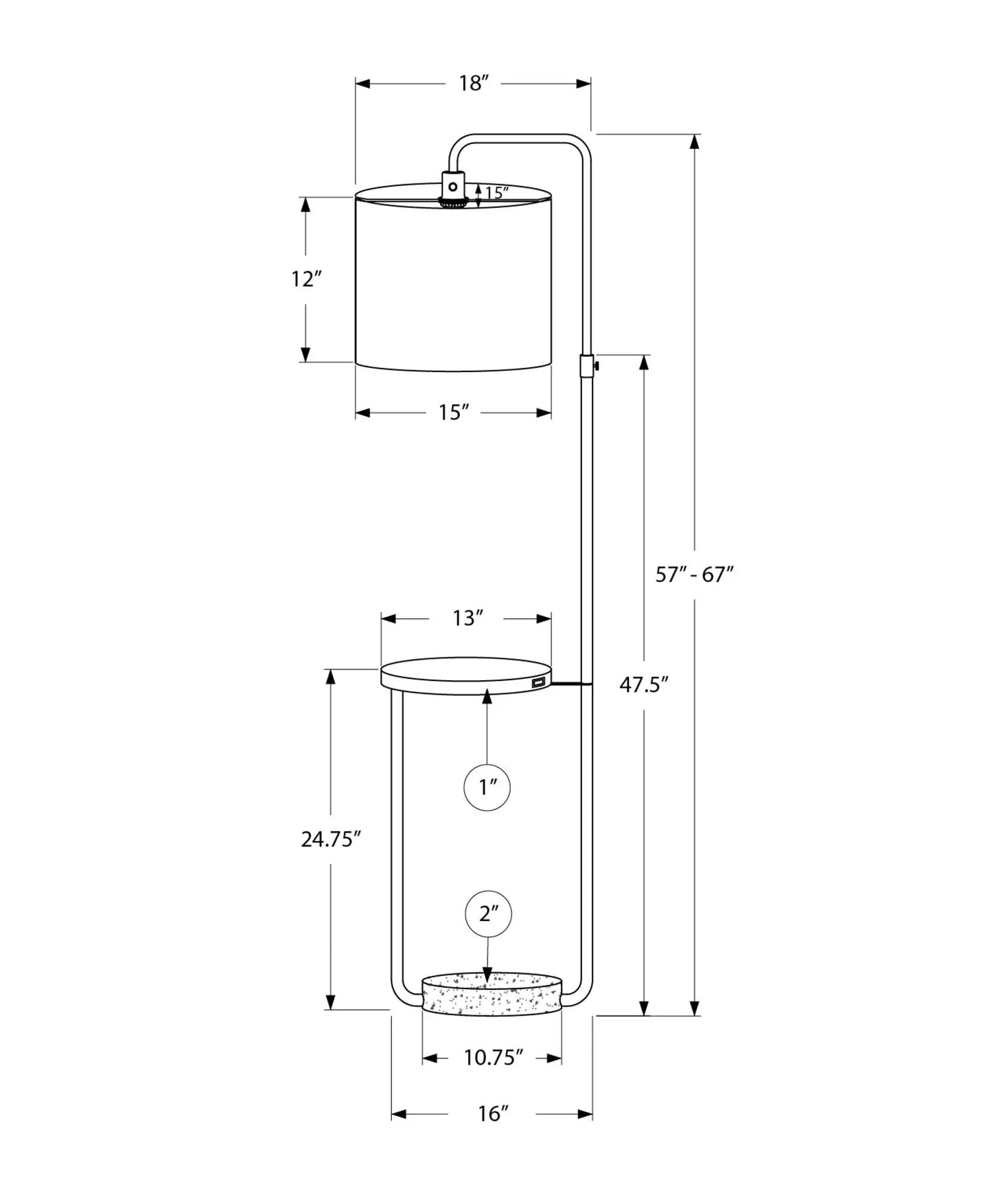Floor lamp with USB port; arched arm, cylindrical shade, tall stand Unique Piece Furniture on Tampa Home & Garden Store