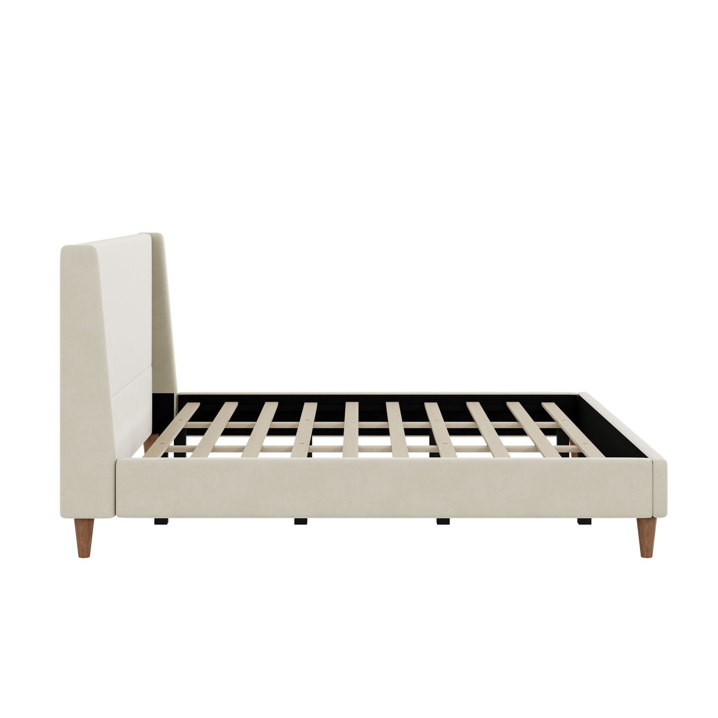 Modern upholstered platform bed with wingback headboard in ivory fabric, HouseOfZazla on Tampa Home & Garden Store