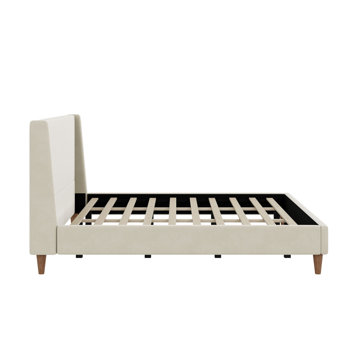 Modern upholstered platform bed with wingback headboard in ivory fabric, HouseOfZazla on Tampa Home & Garden Store