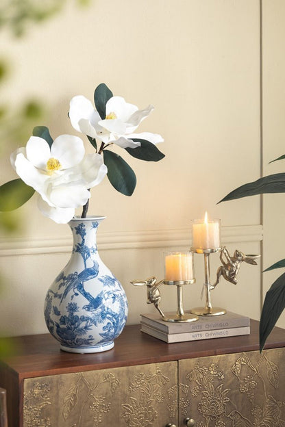 HouseOfZazla gold rabbit pillar candle holders with clear glass hurricane shades, pair on Tampa Home & Garden Store