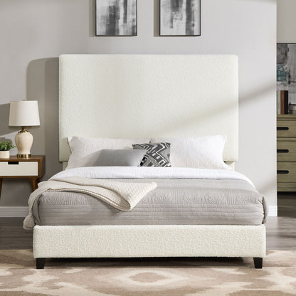 Upholstered Headboard Platform Bed in cream boucle fabric by HouseOfZazla on Tampa Home & Garden Store
