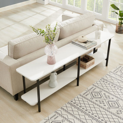 Celine 2-Shelf Console Tables white tops with black metal legs, two-tier design on Tampa Home & Garden Store