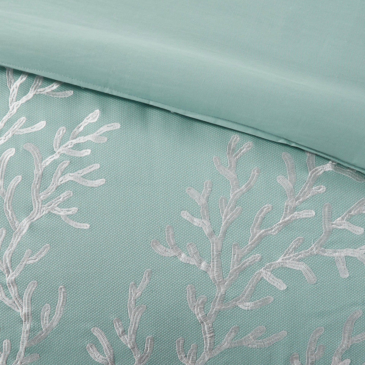 Oversized Cotton Jacquard Comforter Set Aqua King with embroidered motif on textured base on Tampa Home & Garden Store