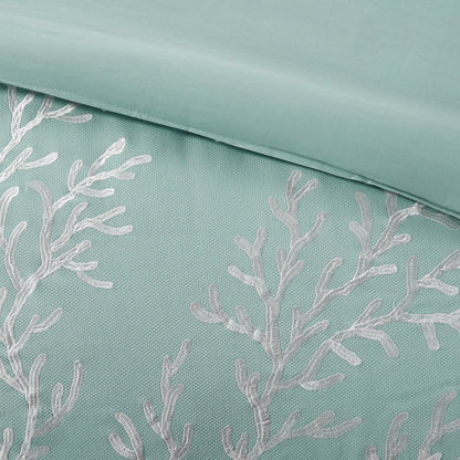Oversized Cotton Jacquard Comforter Set Aqua King with embroidered motif on textured base on Tampa Home & Garden Store