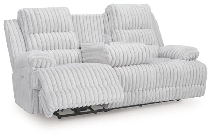 Rhines Falls reclining power sofa with drop-down table in alloy gray fabric by Unique Piece Furniture on Tampa Home & Garden Store