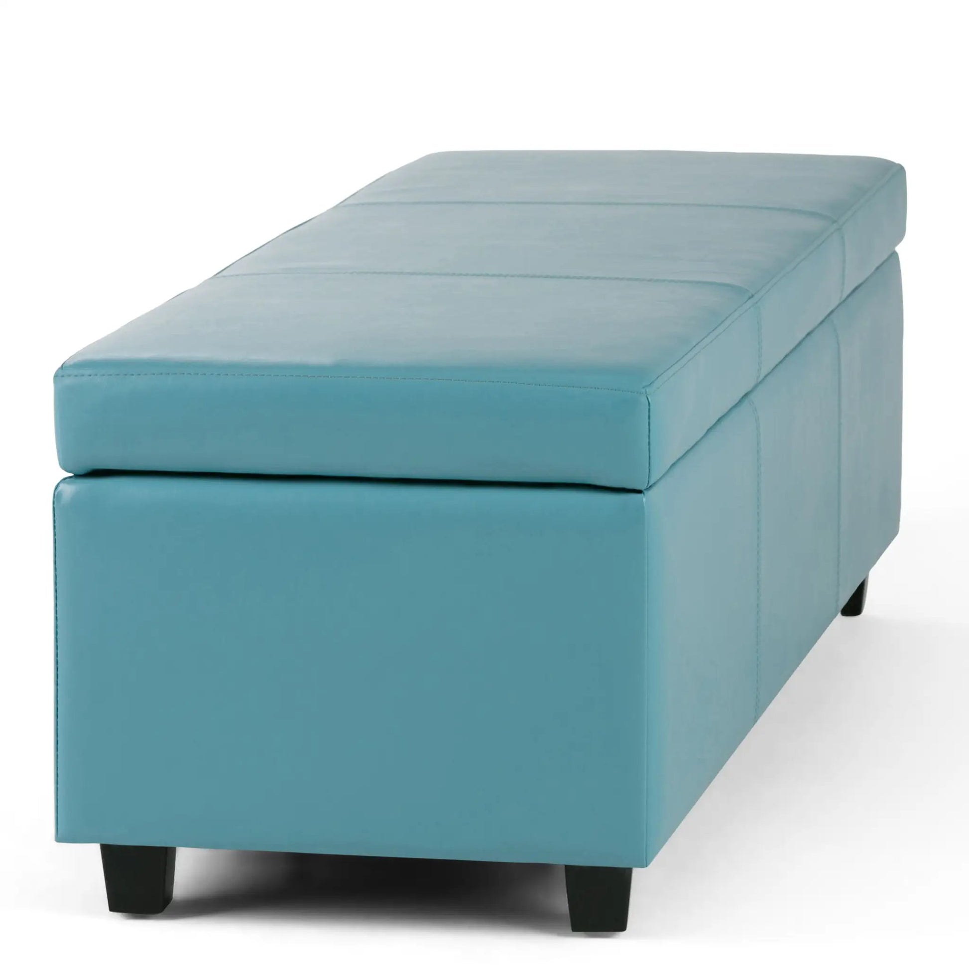 Avalon Multifunctional Storage Ottoman Bench in turquoise with stitched lid and black legs on Tampa Home & Garden Store