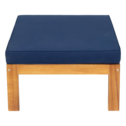 TOPMAX outdoor wood sectional sofa set with blue cushions on natural wood frame on Tampa Home & Garden Store