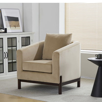 Anurudh Barrel Club Upholstered Chair beige fabric, dark wood legs HouseOfZazla armchair on Tampa Home & Garden Store