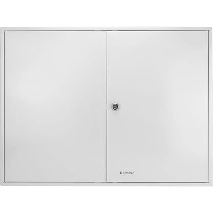 Adjustable key cabinet with lock, two-door metal wall storage, BARSKA logo visible on Tampa Home & Garden Store