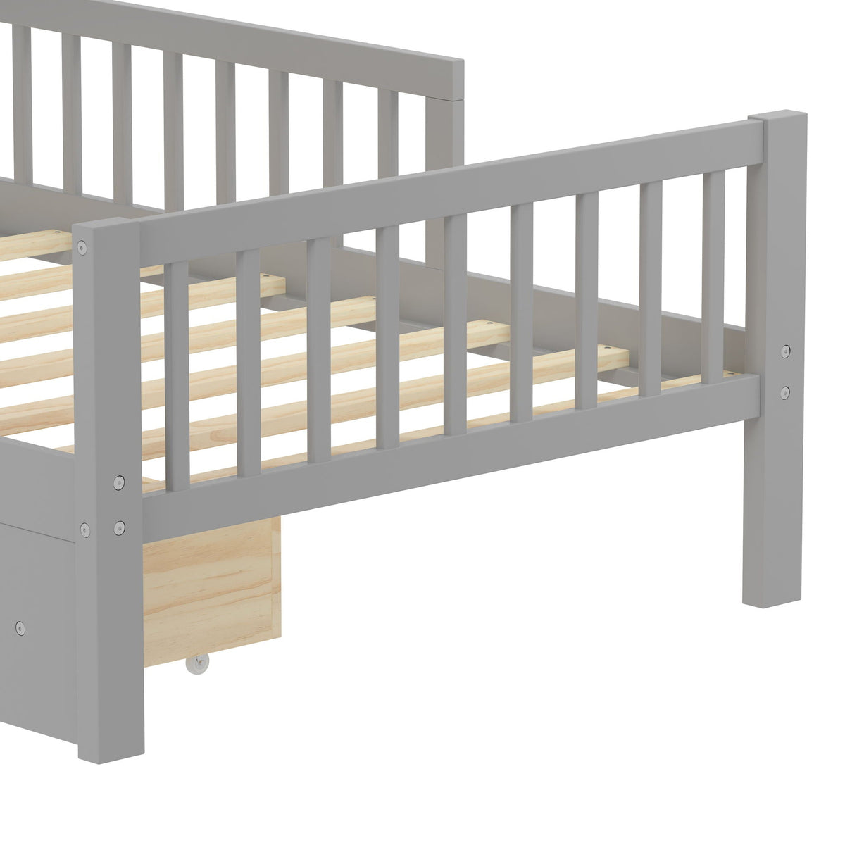 Storage bed frame with headboard rack in gray, 2 under-bed drawers and 3 guardrails HouseOfZazla on Tampa Home & Garden Store