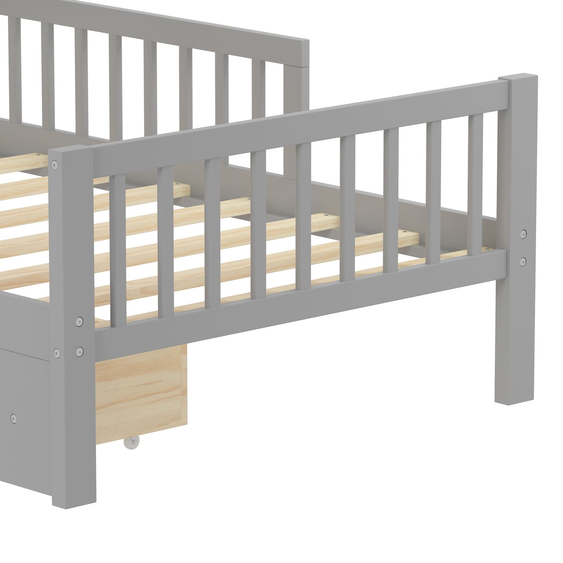 Storage bed frame with headboard rack in gray, 2 under-bed drawers and 3 guardrails HouseOfZazla on Tampa Home & Garden Store