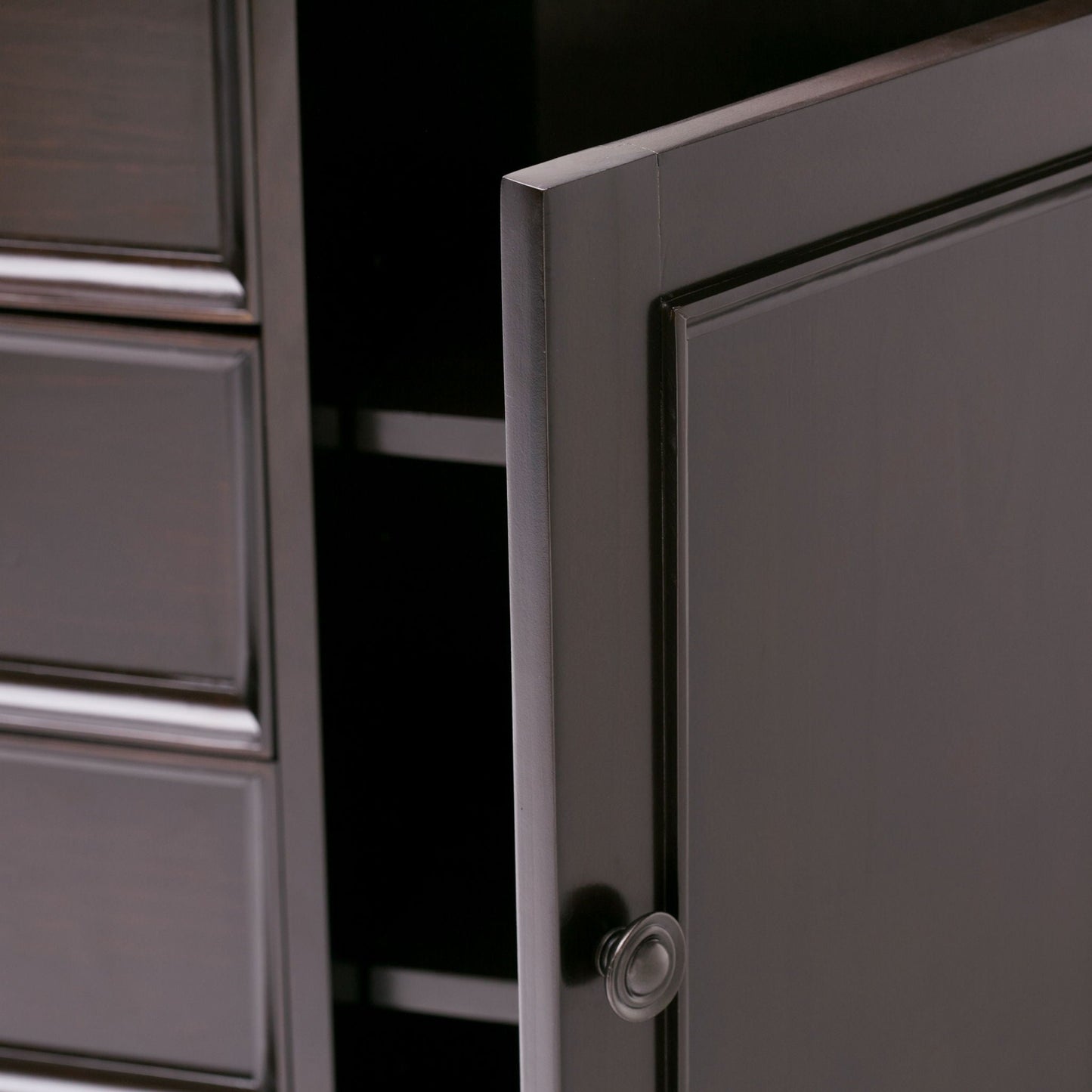 Amherst Handcrafted Medium Storage Cabinet dark espresso finish with round knob on Tampa Home & Garden Store