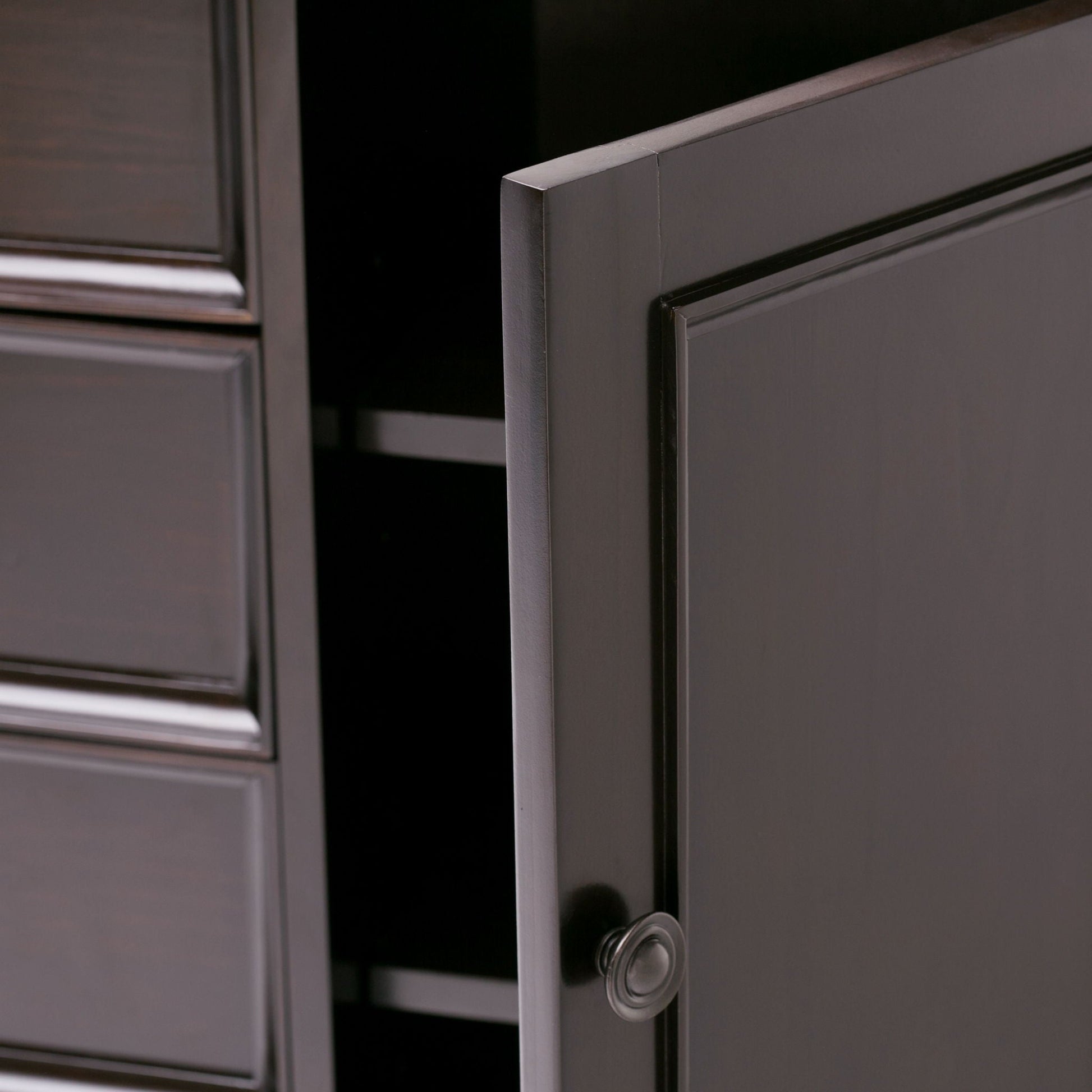 Amherst Handcrafted Medium Storage Cabinet dark espresso finish with round knob on Tampa Home & Garden Store
