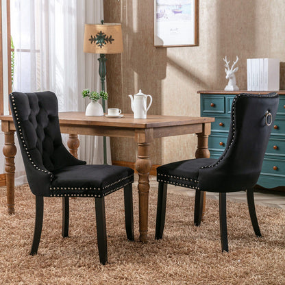 Tufted dining chair set in black velvet with nailhead trim by HouseOfZazla, 2 chairs on Tampa Home & Garden Store