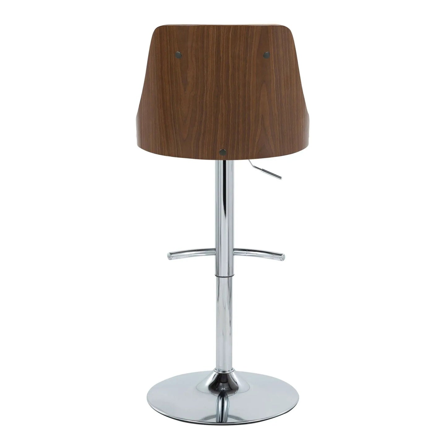 Gianna mid-century adjustable wooden barstool with swivel and chrome pedestal base on Tampa Home & Garden Store