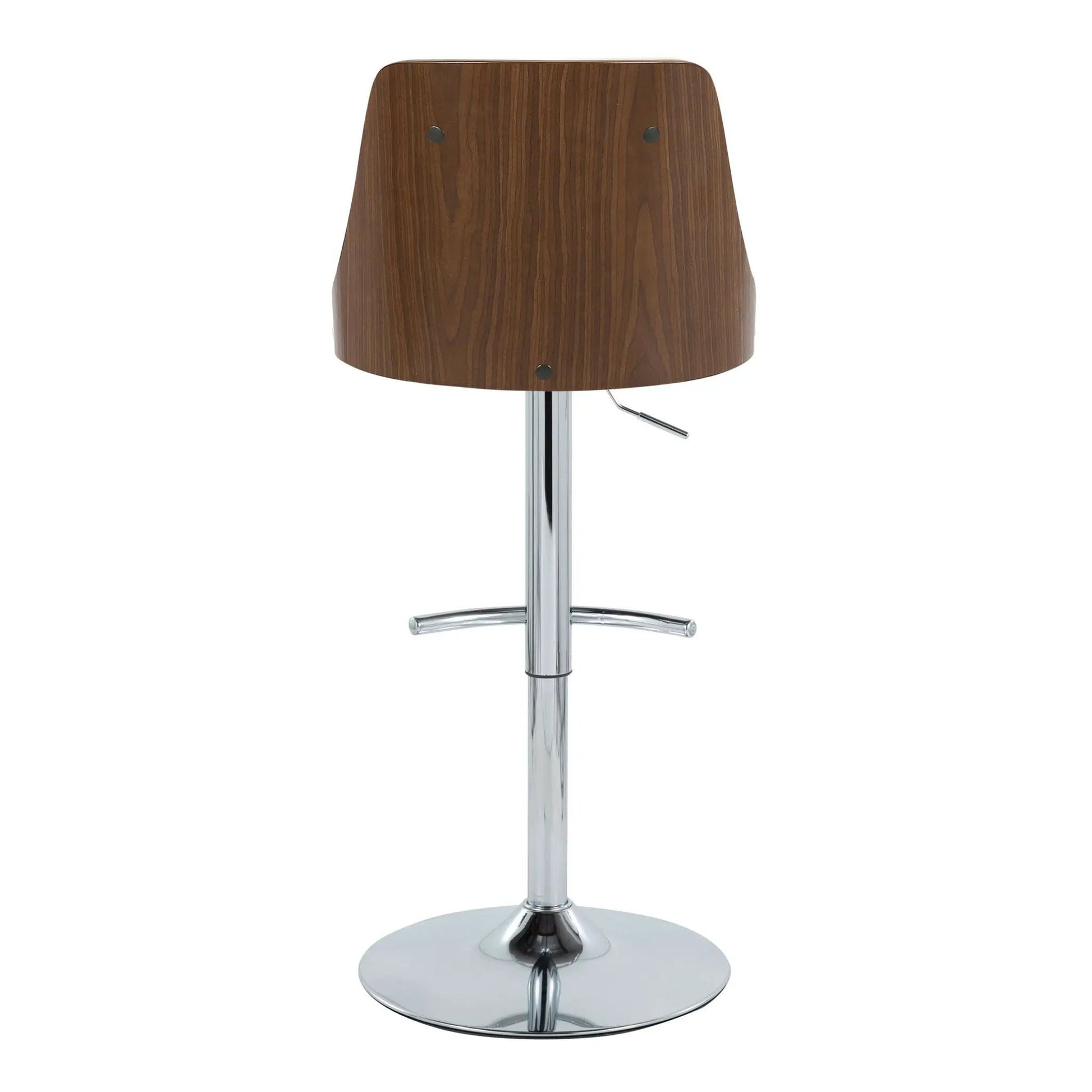 Gianna mid-century adjustable wooden barstool with swivel and chrome pedestal base on Tampa Home & Garden Store