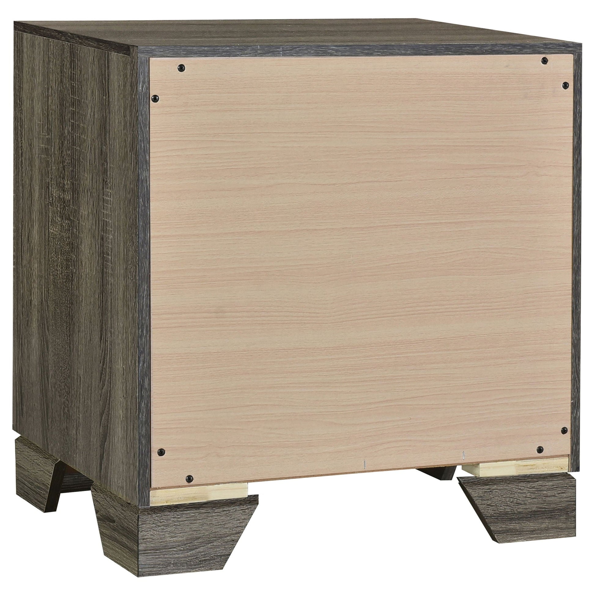 Funston 4 Piece Queen Bedroom Set in oak finish, dark framed panels with light wood drawer fronts on Tampa Home & Garden Store