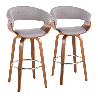 2pc barstool set with grey fabric and curved wood legs on Tampa Home & Garden Store