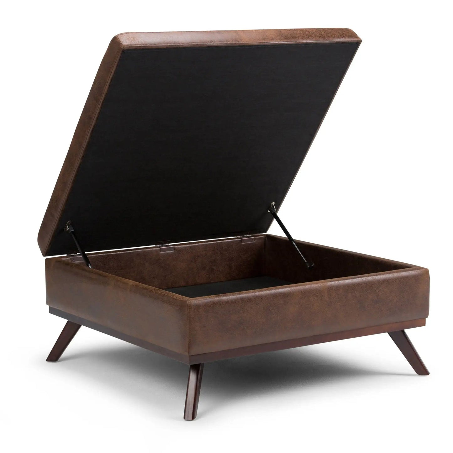 Owen square storage ottoman in distressed chestnut brown with lift lid and interior storage on Tampa Home & Garden Store