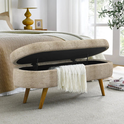 Ottoman Oval Storage Bench With Rubber Wood Legs