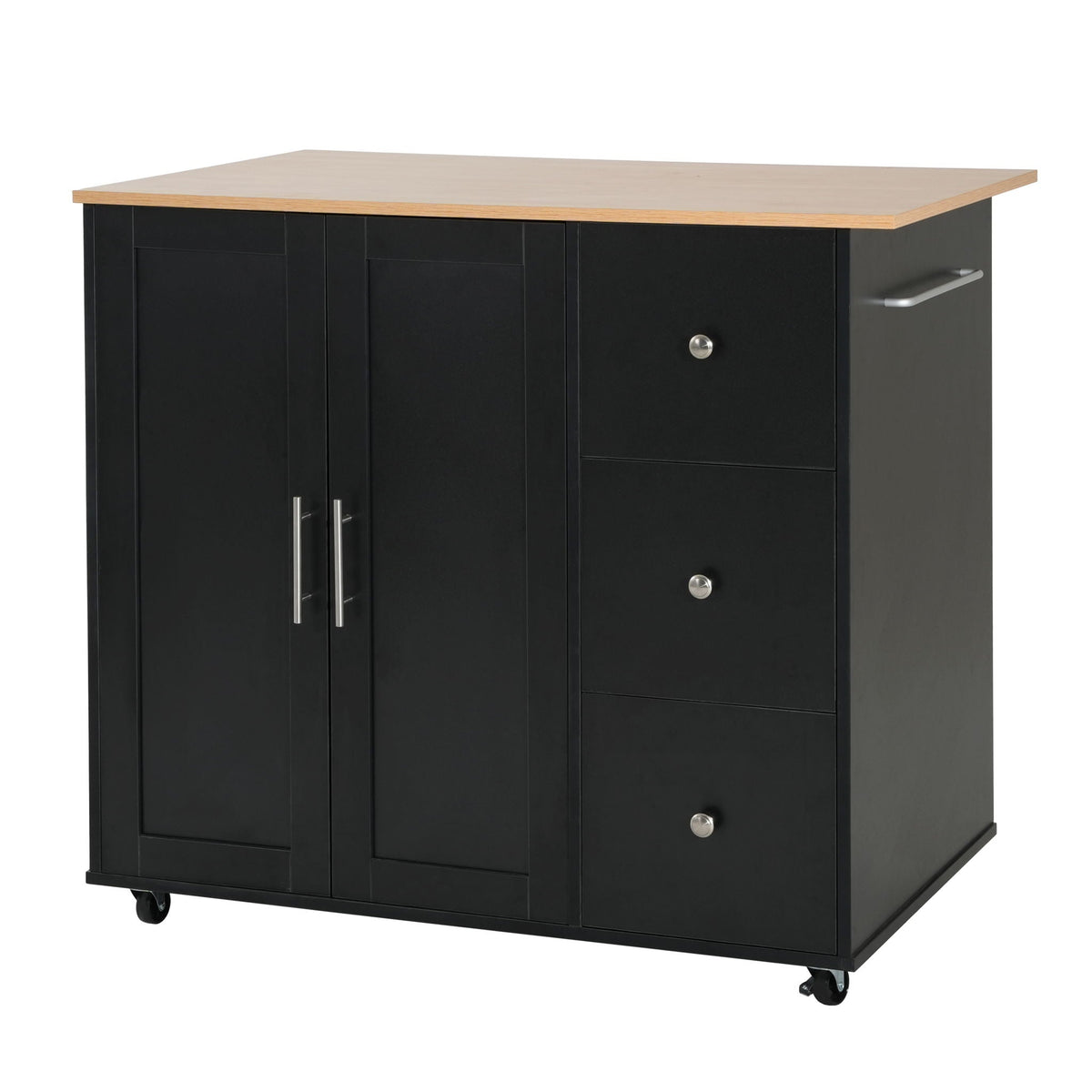 Mobile cart with storage, black body, natural wood top, 2 doors 3 drawers HouseOfZazla on Tampa Home & Garden Store
