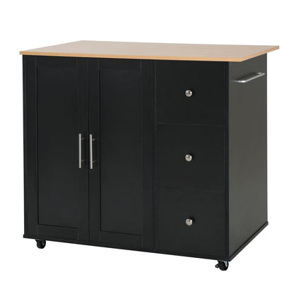 Mobile cart with storage, black body, natural wood top, 2 doors 3 drawers HouseOfZazla on Tampa Home & Garden Store